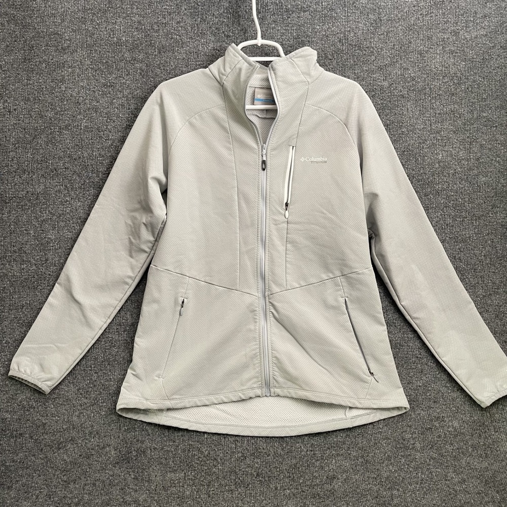 Columbia Titanium Jacket Womens Sz L Grid Pattern Full Zip Hiking Gray